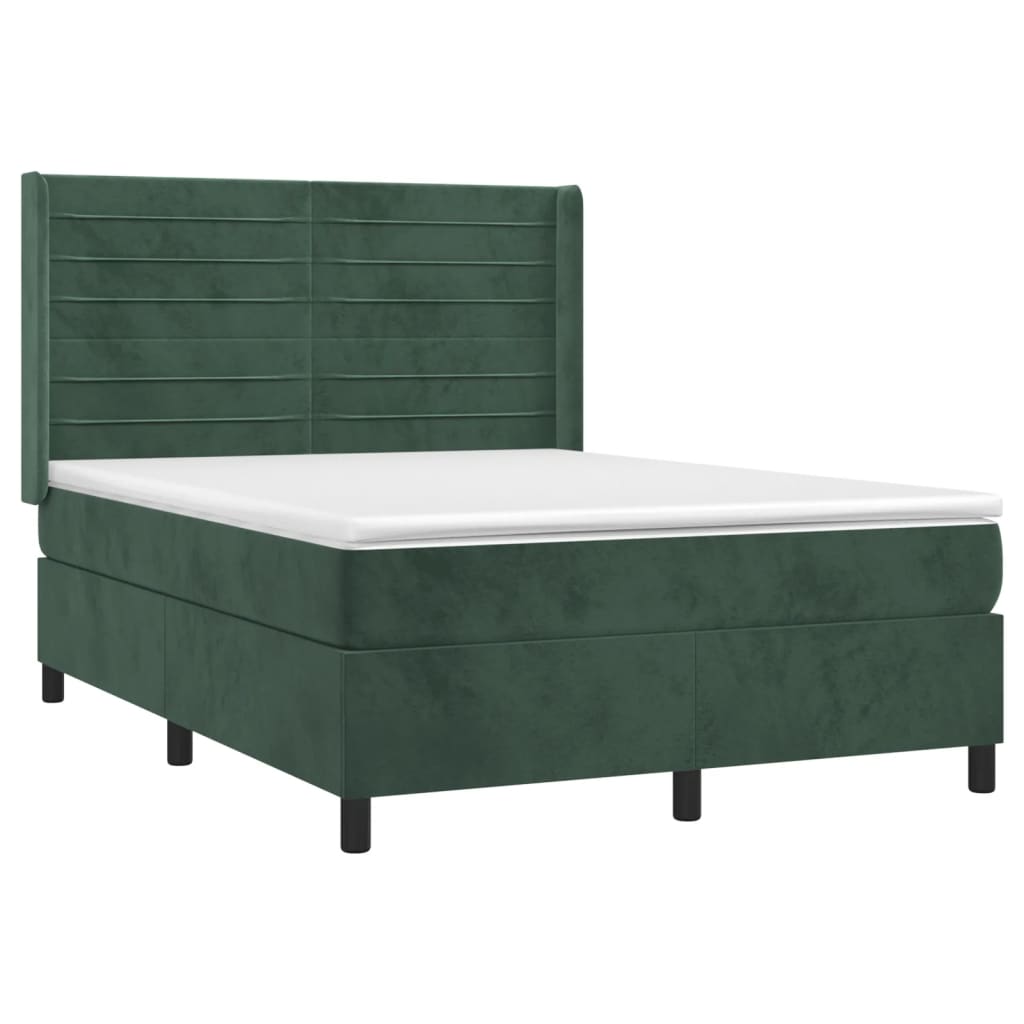Pat box spring cu saltea, verde închis, 140x190 cm, catifea GartenMobel Dekor