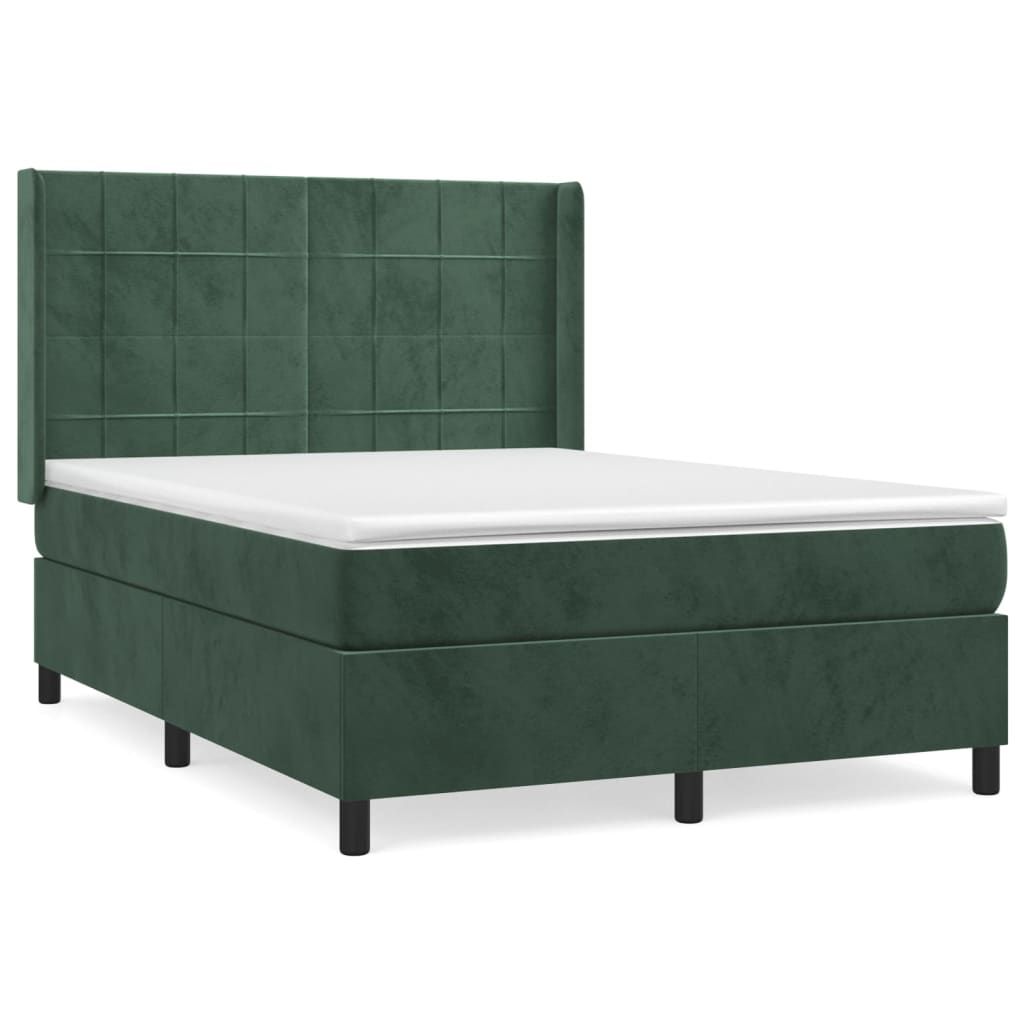Pat box spring cu saltea, verde închis, 140x200 cm, catifea GartenMobel Dekor