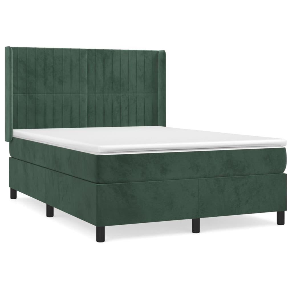 Pat box spring cu saltea, verde închis, 140x200 cm, catifea GartenMobel Dekor
