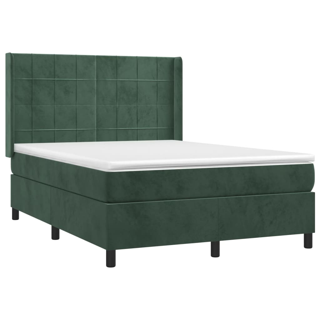 Pat box spring cu saltea, verde închis, 140x200 cm, catifea GartenMobel Dekor