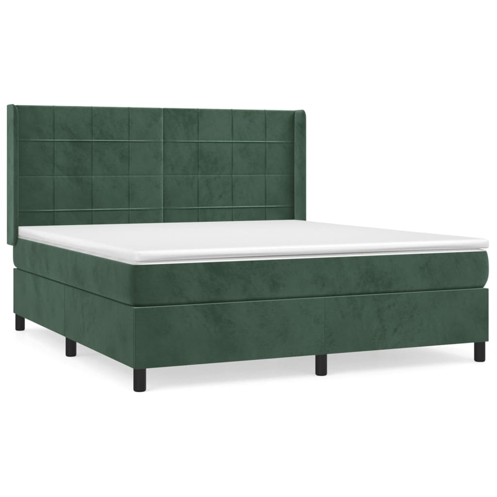 Pat box spring cu saltea, verde închis, 160x200 cm, catifea GartenMobel Dekor