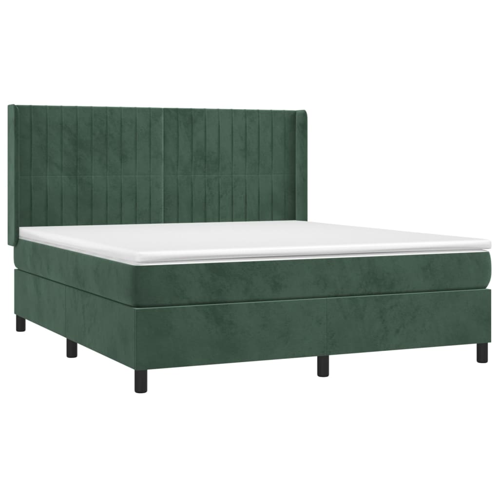 Pat box spring cu saltea, verde închis, 160x200 cm, catifea GartenMobel Dekor