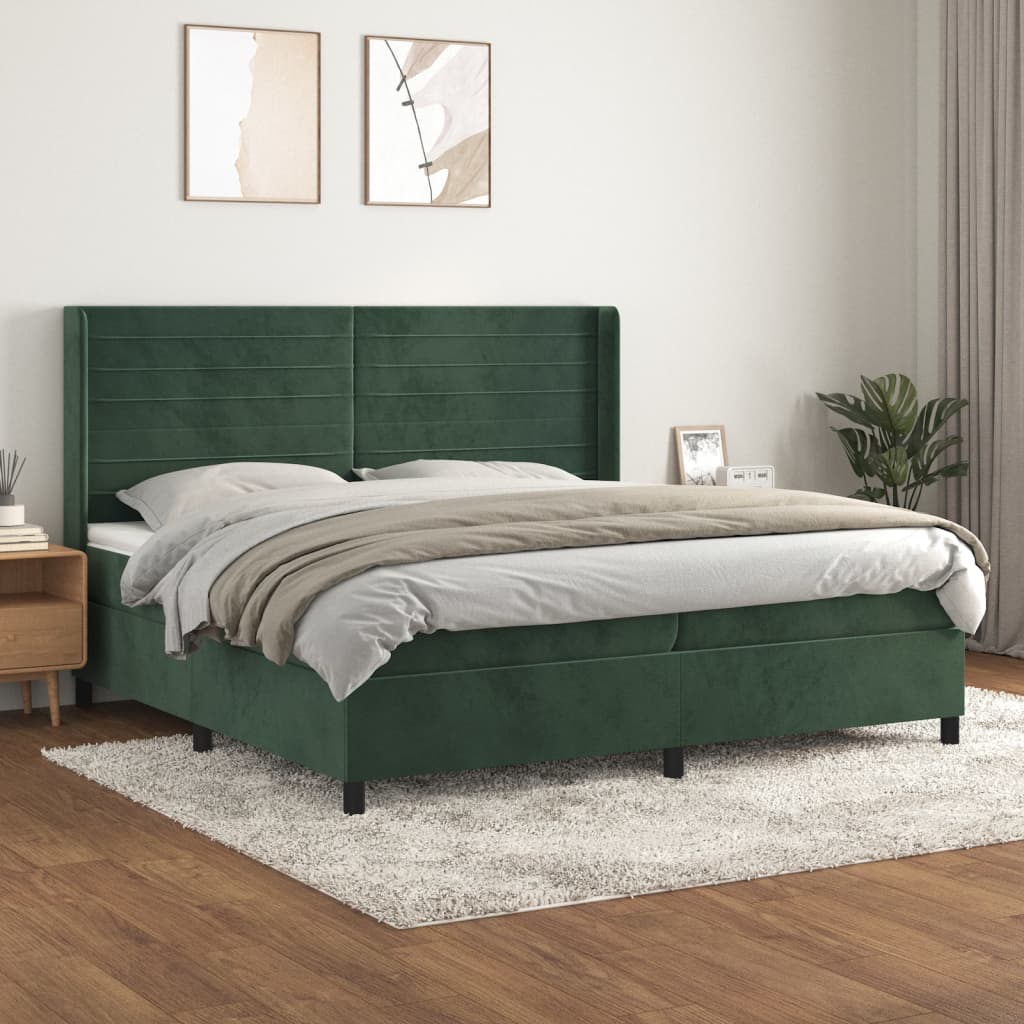 Pat box spring cu saltea, verde închis, 200x200 cm, catifea GartenMobel Dekor