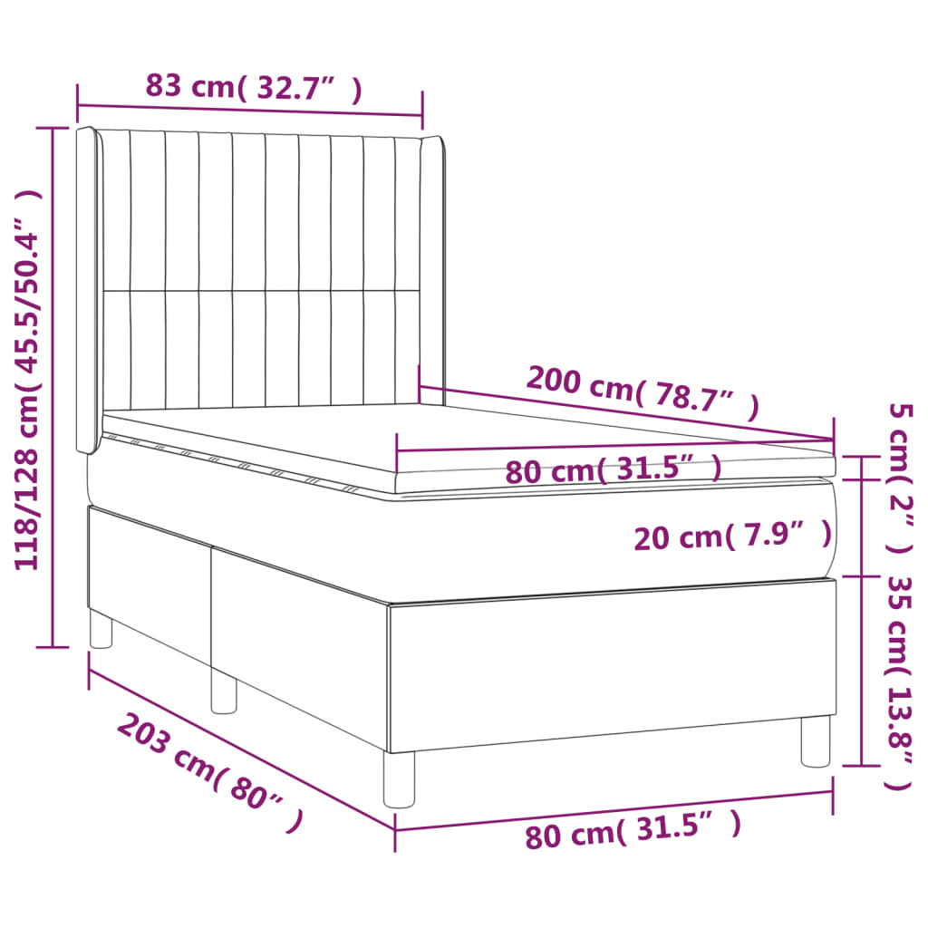 Pat box spring cu saltea, verde închis, 80x200 cm, catifea GartenMobel Dekor