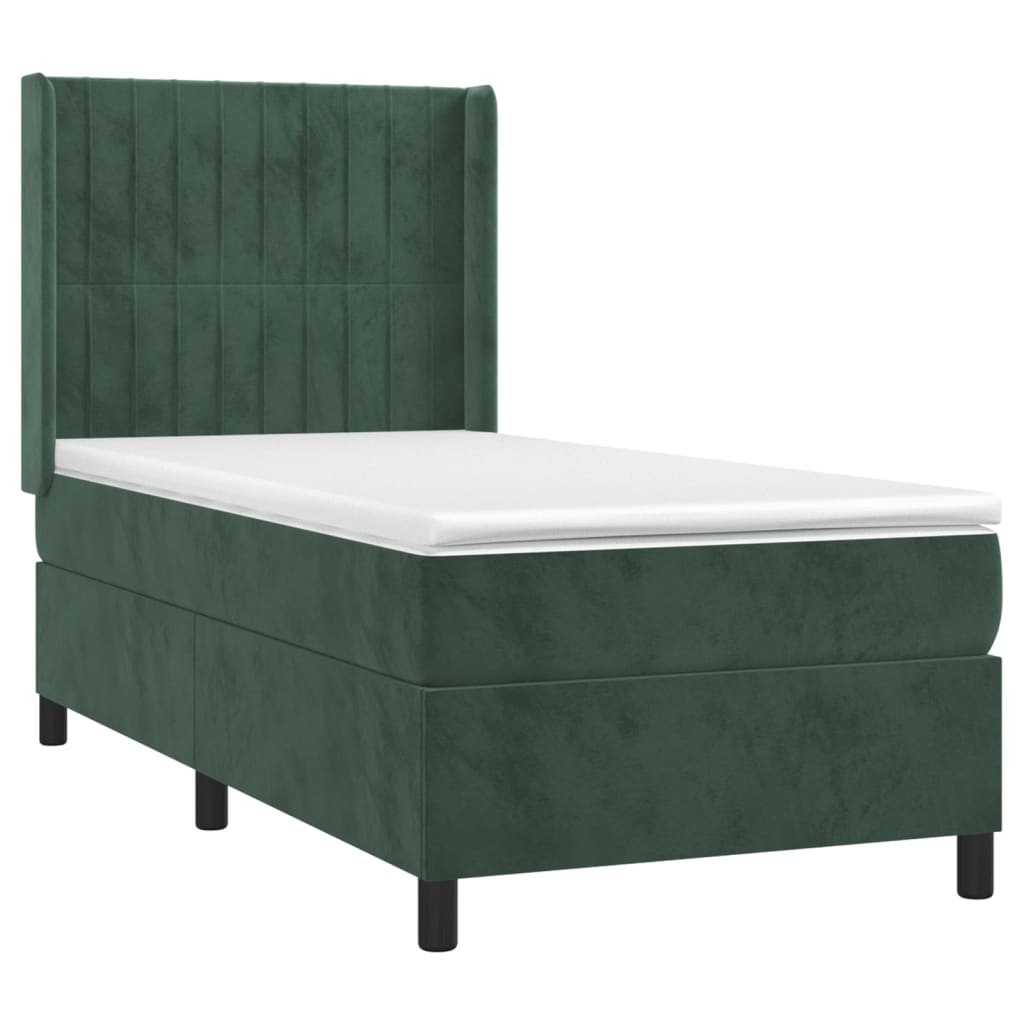 Pat box spring cu saltea, verde închis, 80x200 cm, catifea GartenMobel Dekor