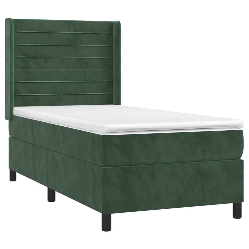 Pat box spring cu saltea, verde închis, 80x200 cm, catifea GartenMobel Dekor