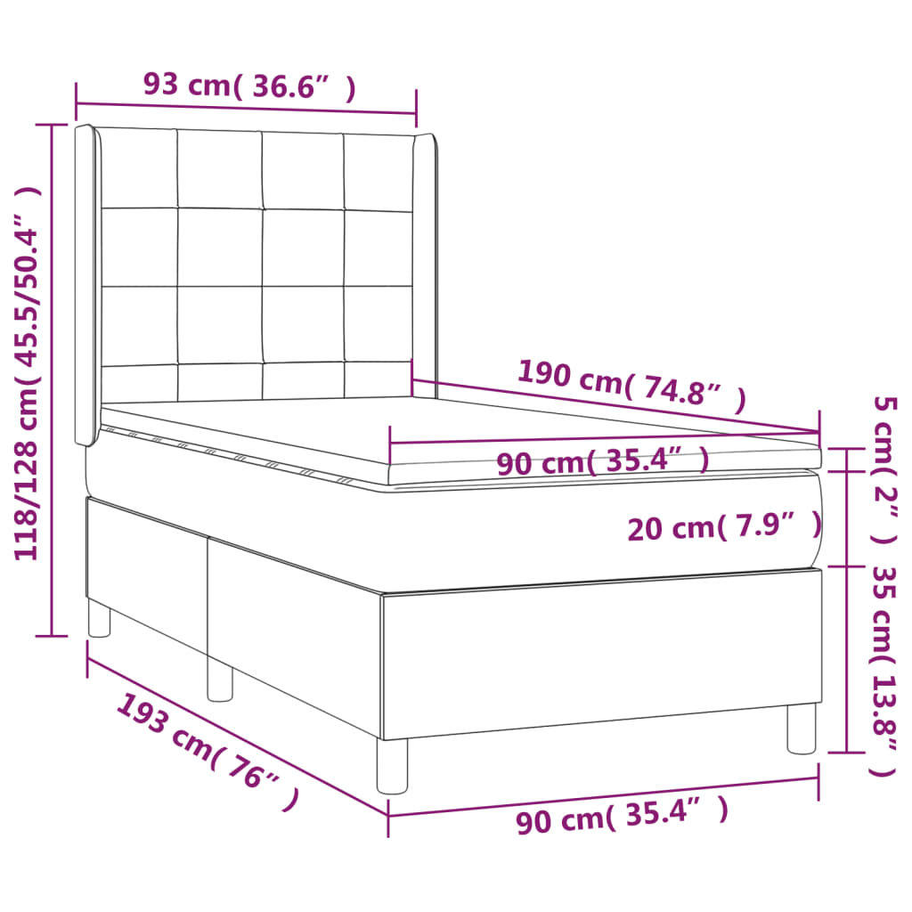 Pat box spring cu saltea, verde închis, 90x190 cm, catifea GartenMobel Dekor