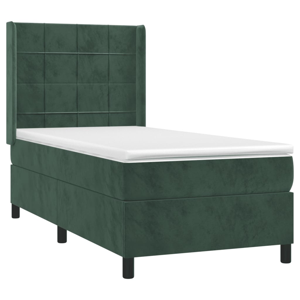 Pat box spring cu saltea, verde închis, 90x190 cm, catifea GartenMobel Dekor
