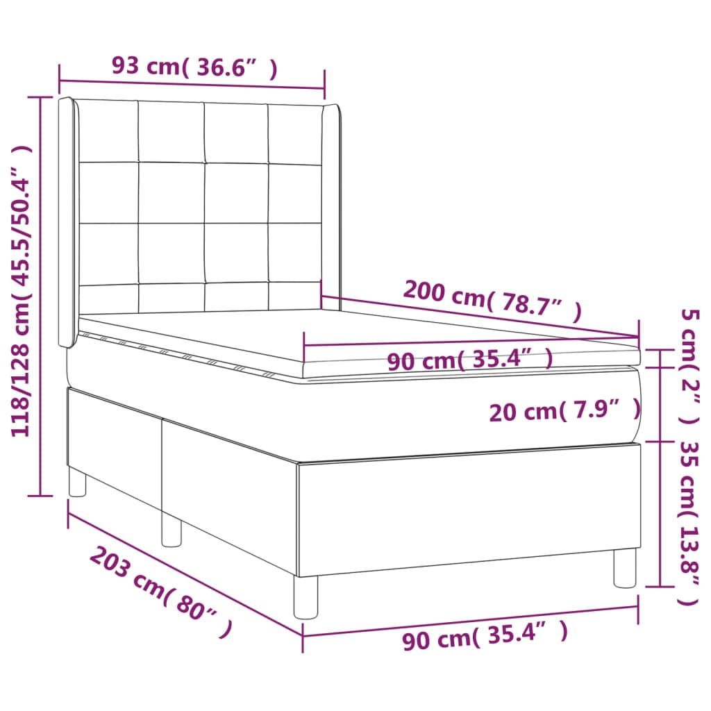 Pat box spring cu saltea, verde închis, 90x200 cm, catifea GartenMobel Dekor