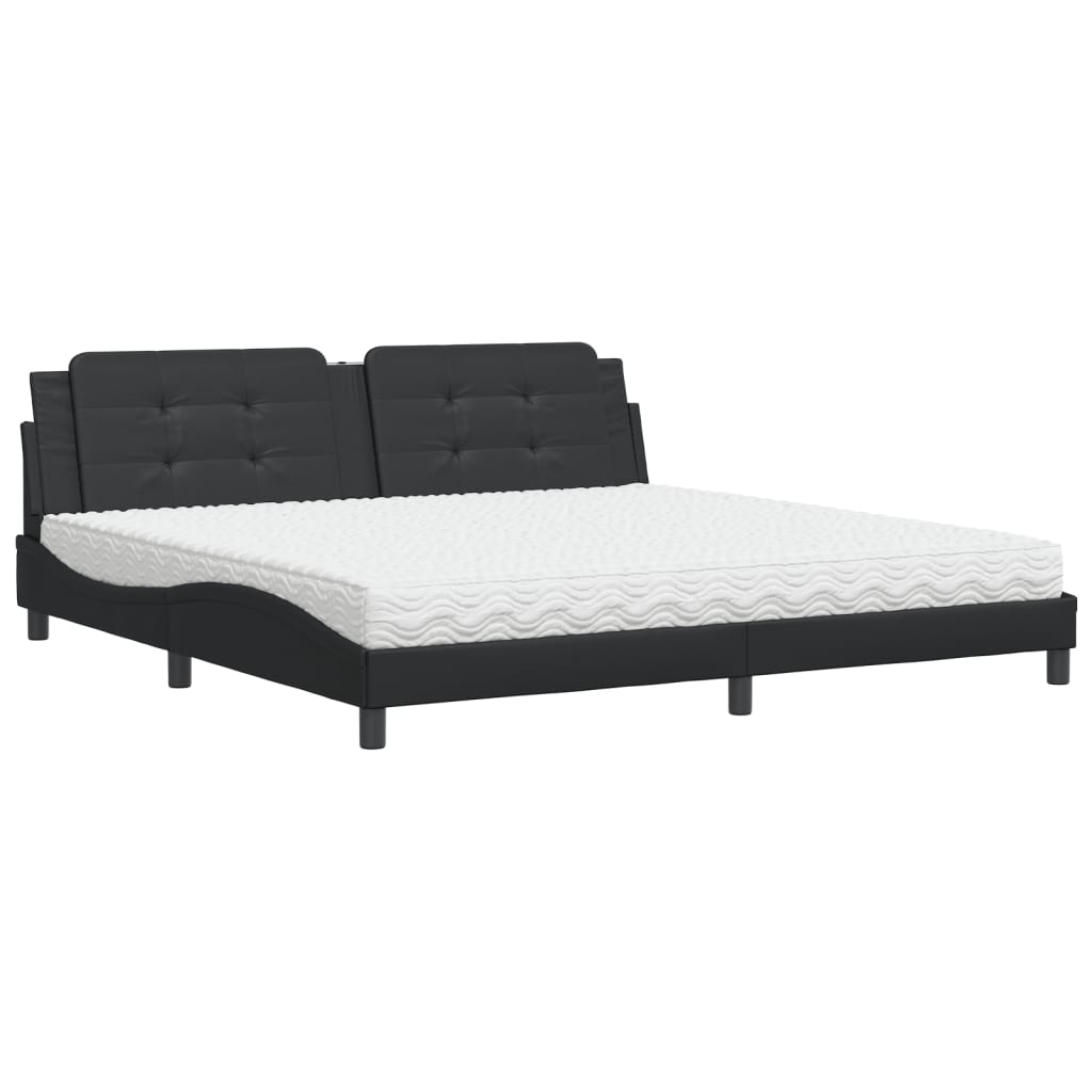 Pat cu saltea, negru, 200x200 cm, piele ecologică GartenMobel Dekor
