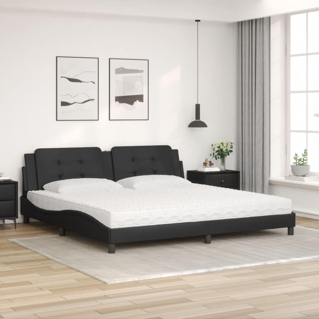 Pat cu saltea, negru, 200x200 cm, piele ecologică GartenMobel Dekor