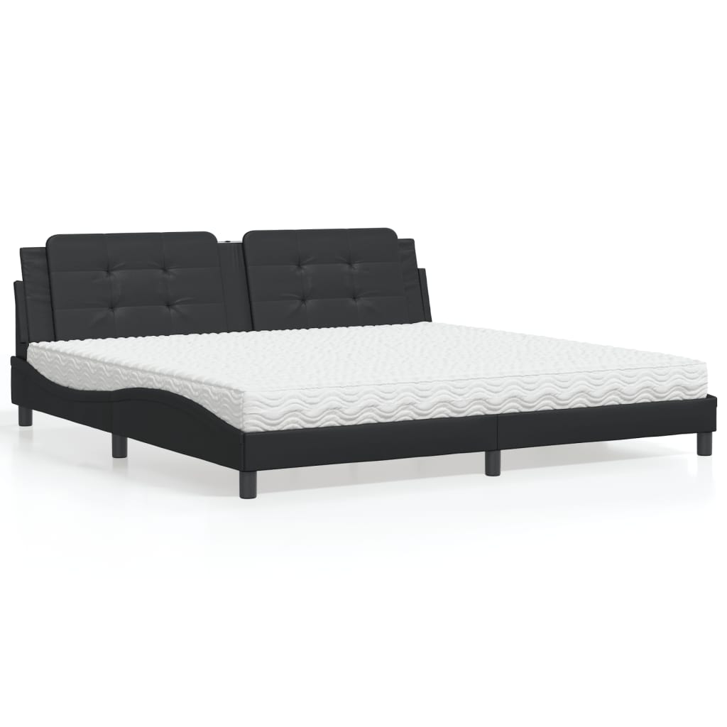 Pat cu saltea, negru, 200x200 cm, piele ecologică GartenMobel Dekor