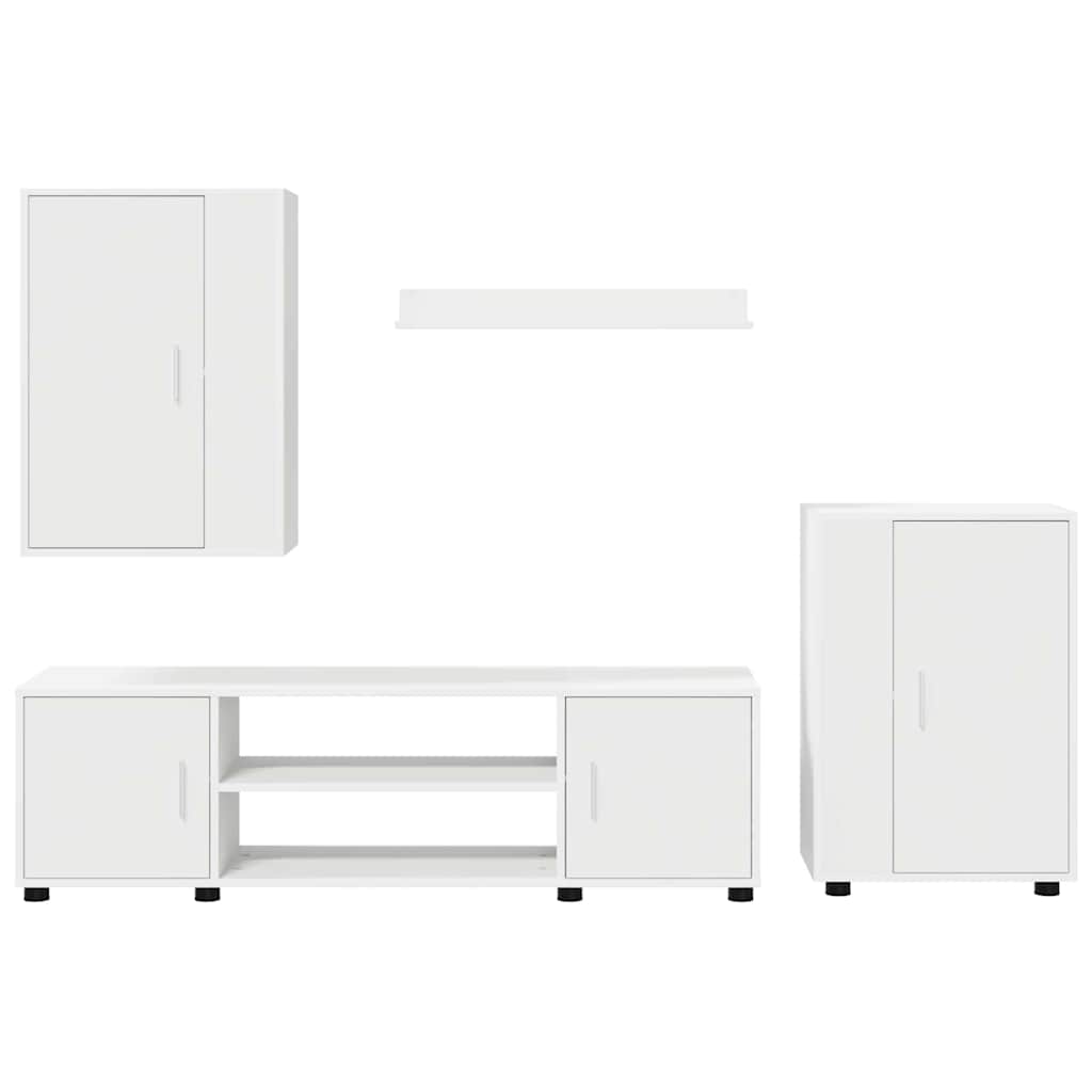 Set de 4 piese pentru cabinet TV 4 pcs Alb Lemn compozit GartenMobel Dekor