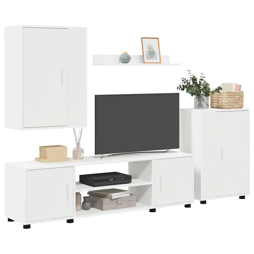 Set de 4 piese pentru cabinet TV 4 pcs Alb Lemn compozit GartenMobel Dekor