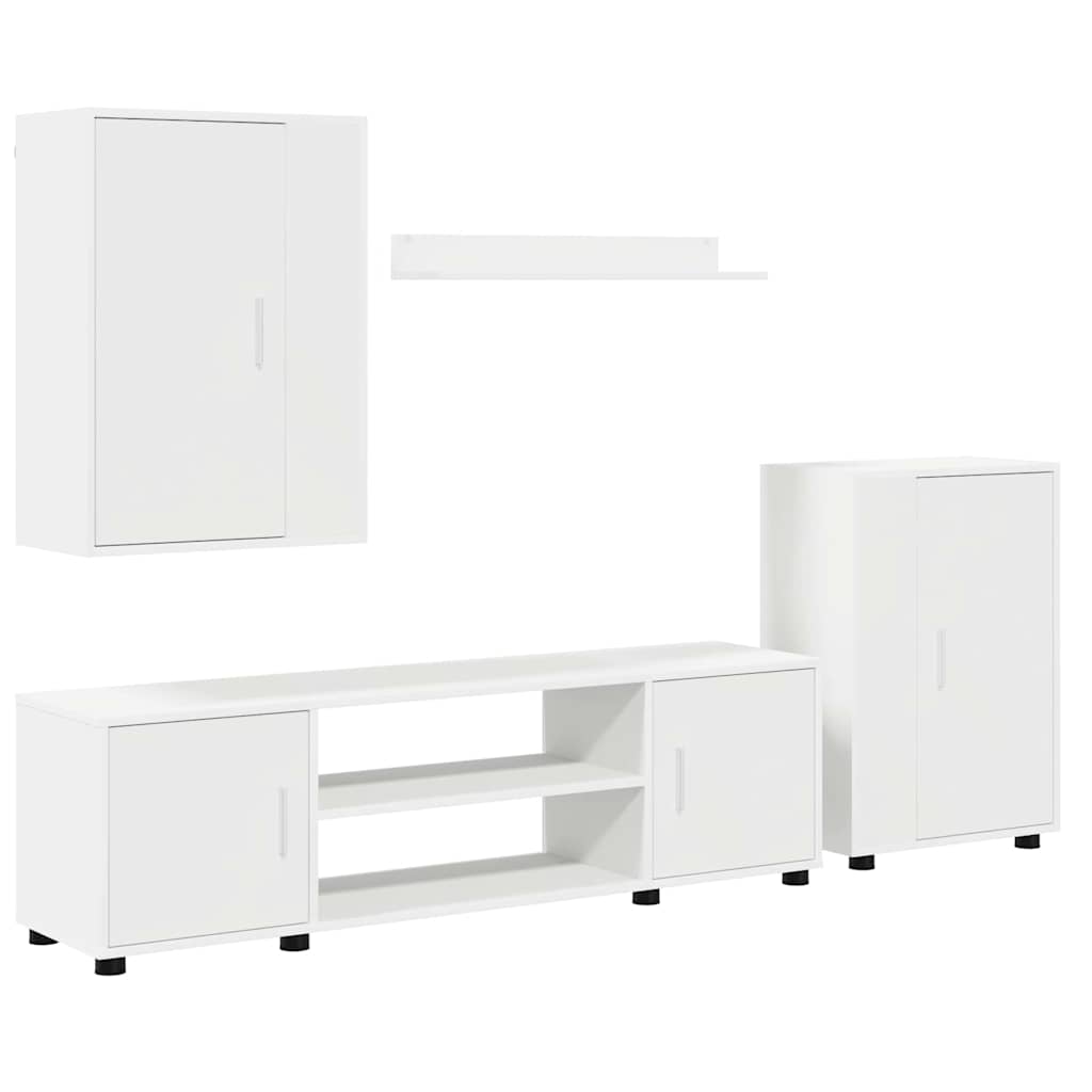 Set de 4 piese pentru cabinet TV 4 pcs Alb Lemn compozit GartenMobel Dekor