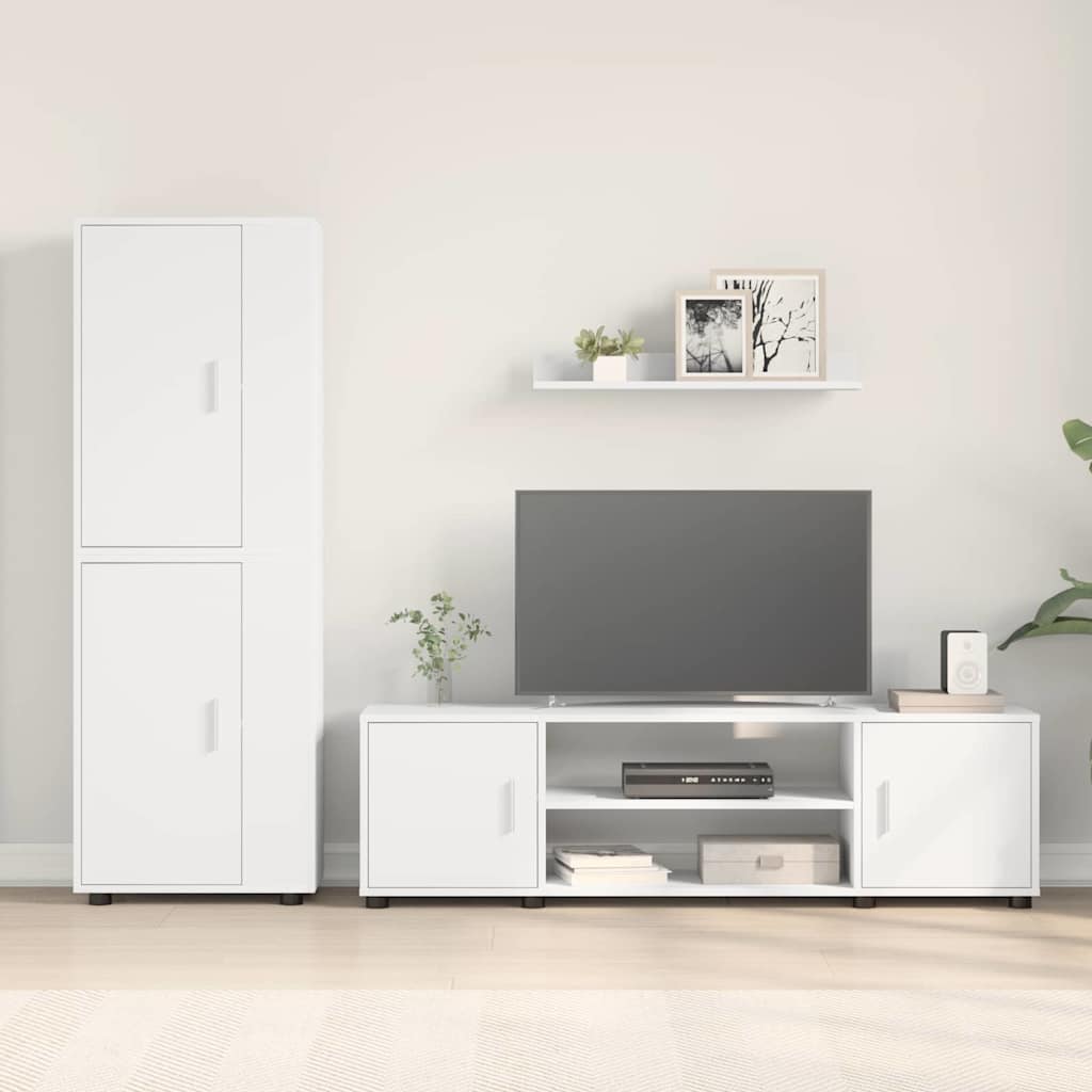 Set de 4 piese pentru cabinet TV 4 pcs Alb Lemn compozit GartenMobel Dekor