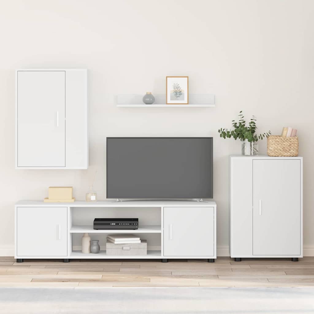 Set de 4 piese pentru cabinet TV 4 pcs Alb Lemn compozit GartenMobel Dekor