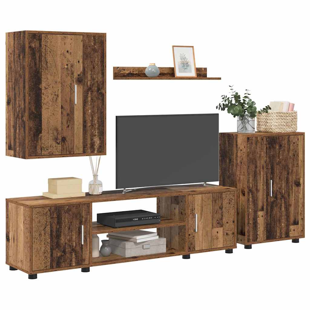 Set de 4 piese pentru cabinet TV 4 pcs Lemn vechi Lemn compozit GartenMobel Dekor