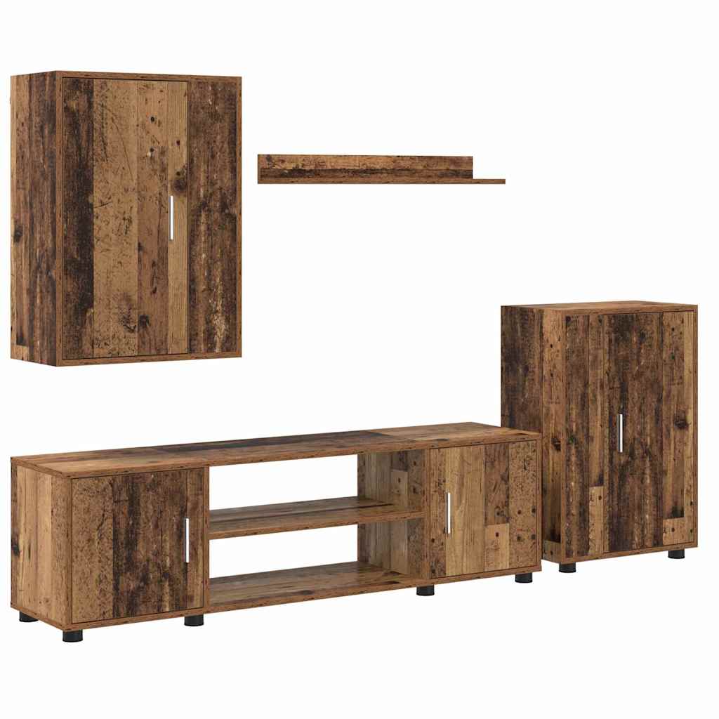 Set de 4 piese pentru cabinet TV 4 pcs Lemn vechi Lemn compozit GartenMobel Dekor