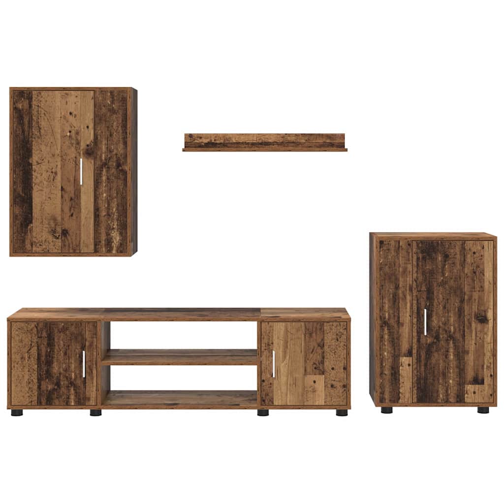 Set de 4 piese pentru cabinet TV 4 pcs Lemn vechi Lemn compozit GartenMobel Dekor
