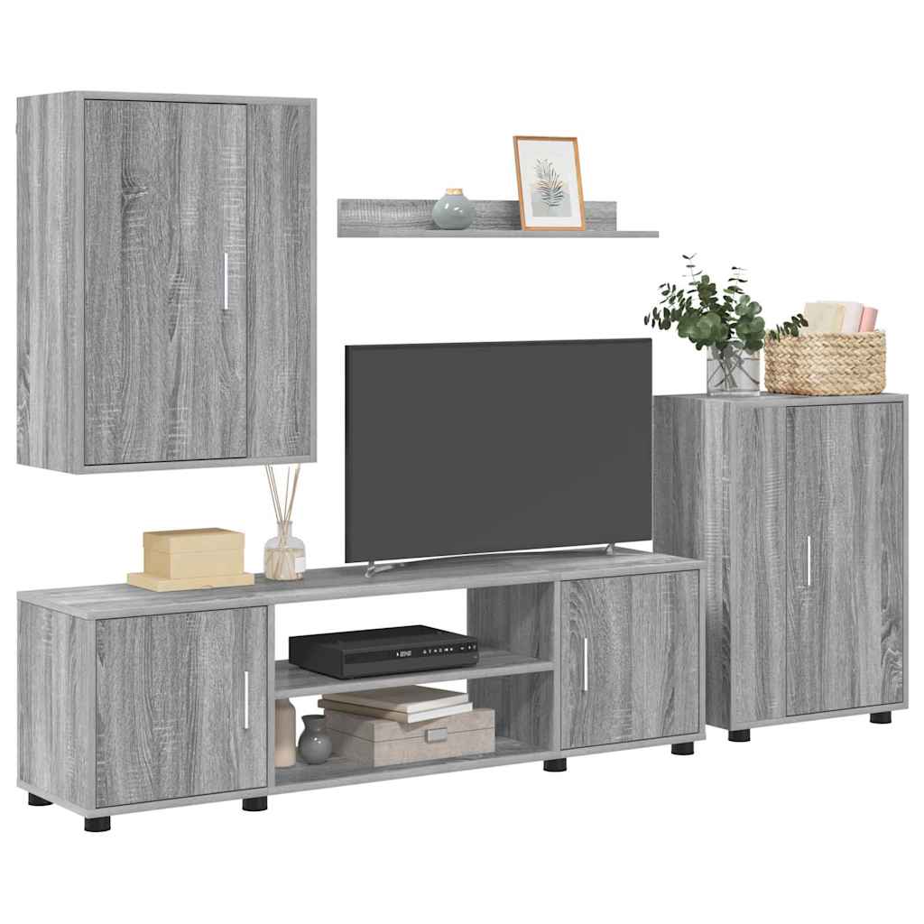 Set de 4 piese pentru cabinet TV 4 pcs sonoma gri Lemn compozit GartenMobel Dekor