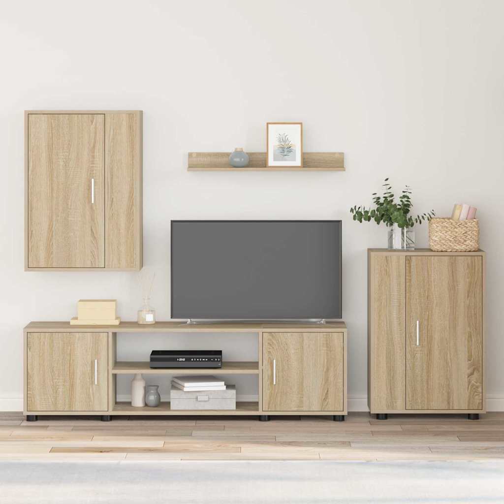 Set de 4 piese pentru cabinet TV Pe perete 4 pcs Stejar sonoma GartenMobel Dekor