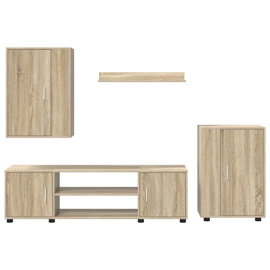 Set de 4 piese pentru cabinet TV Pe perete 4 pcs Stejar sonoma GartenMobel Dekor