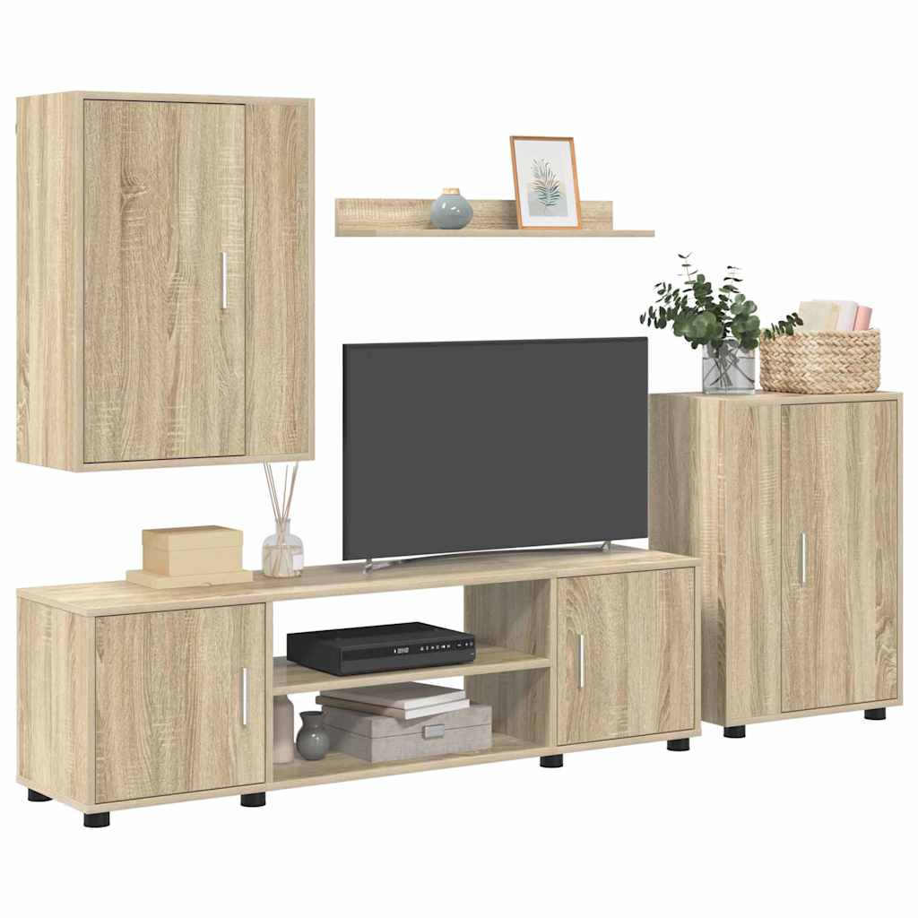 Set de 4 piese pentru cabinet TV Pe perete 4 pcs Stejar sonoma GartenMobel Dekor
