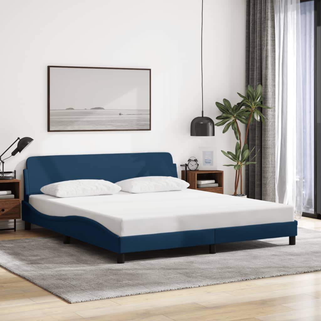 Cadru de pat cu tăblie fără saltea, albastru, 180x200cm, textil GartenMobel Dekor