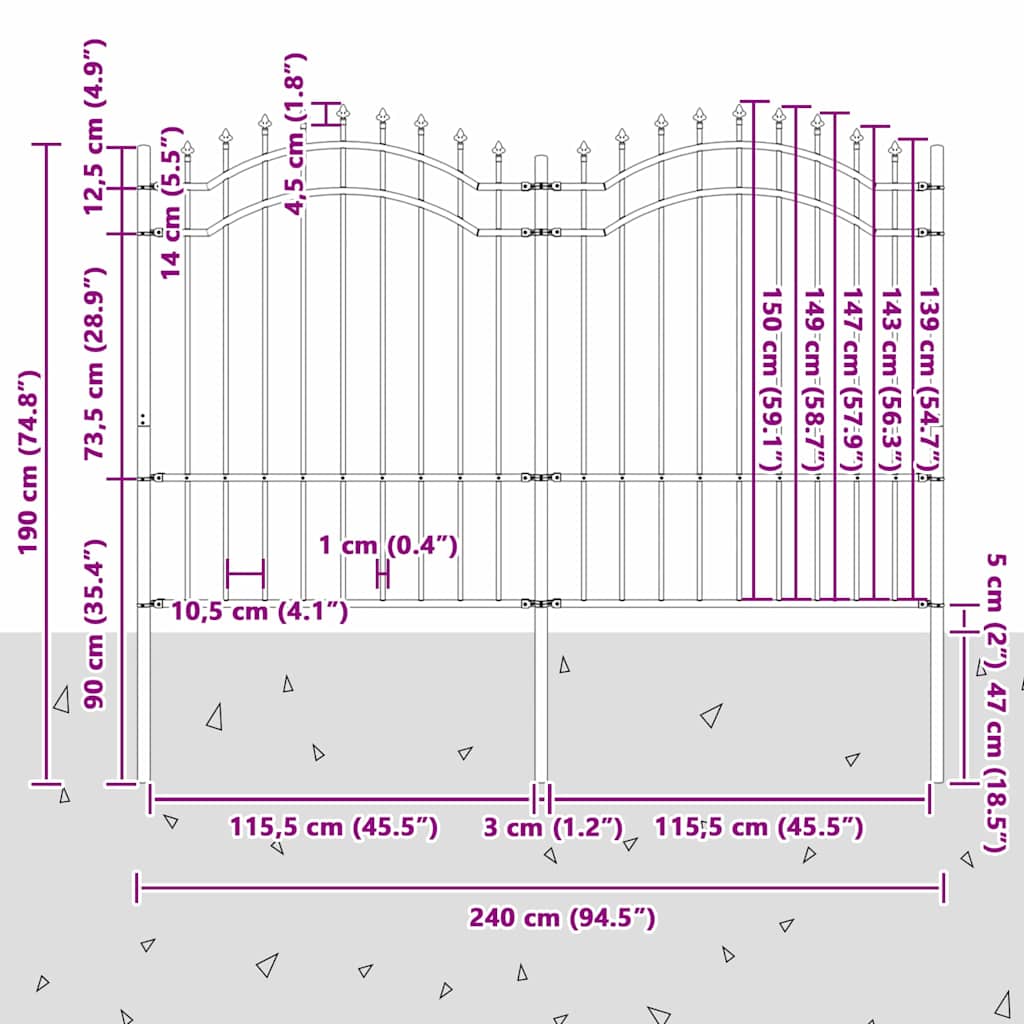 Gard de Grădină Alb 190 cm Oțel vopsit în pulbere GartenMobel Dekor