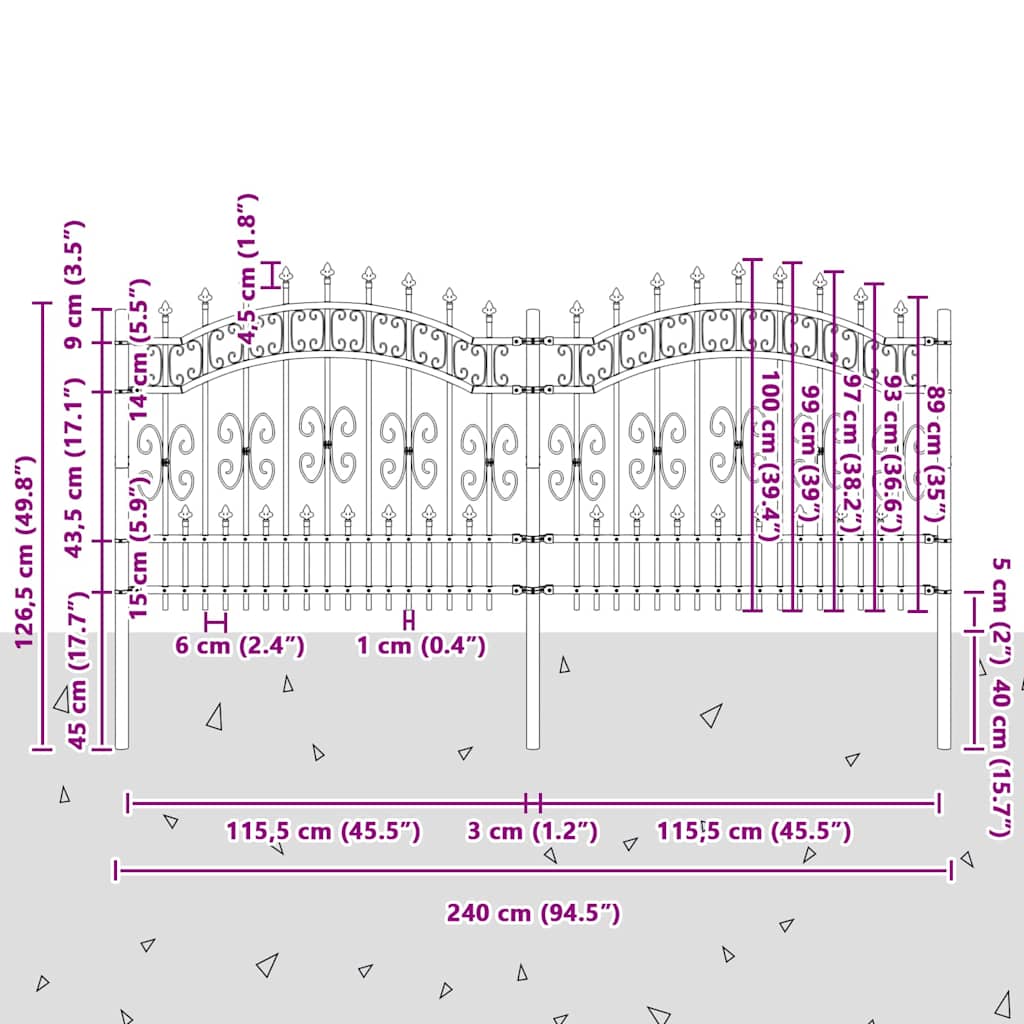 Gard de grădină Gri 140 cm Oțel vopsit în pulbere GartenMobel Dekor