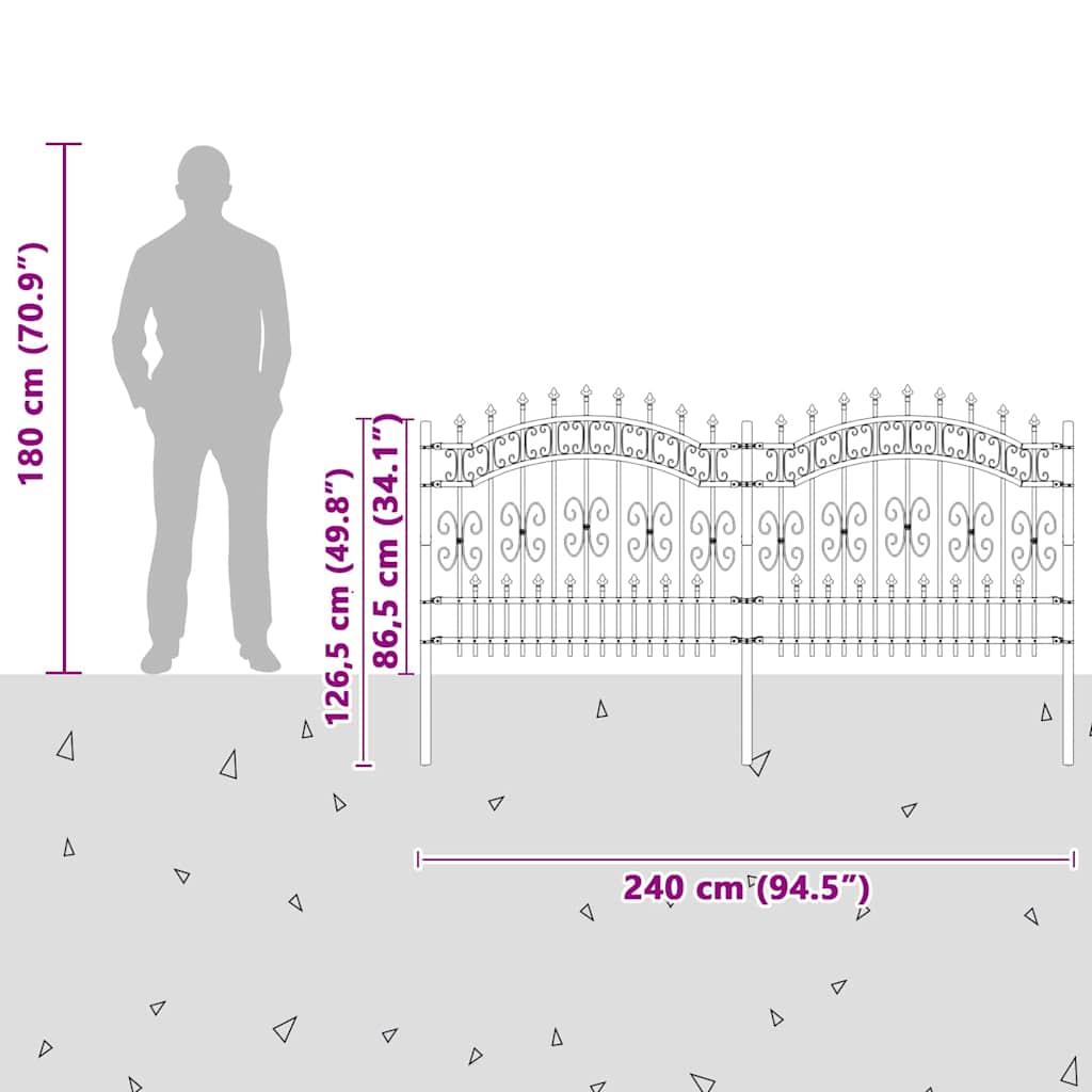 Gard de grădină Gri 140 cm Oțel vopsit în pulbere GartenMobel Dekor