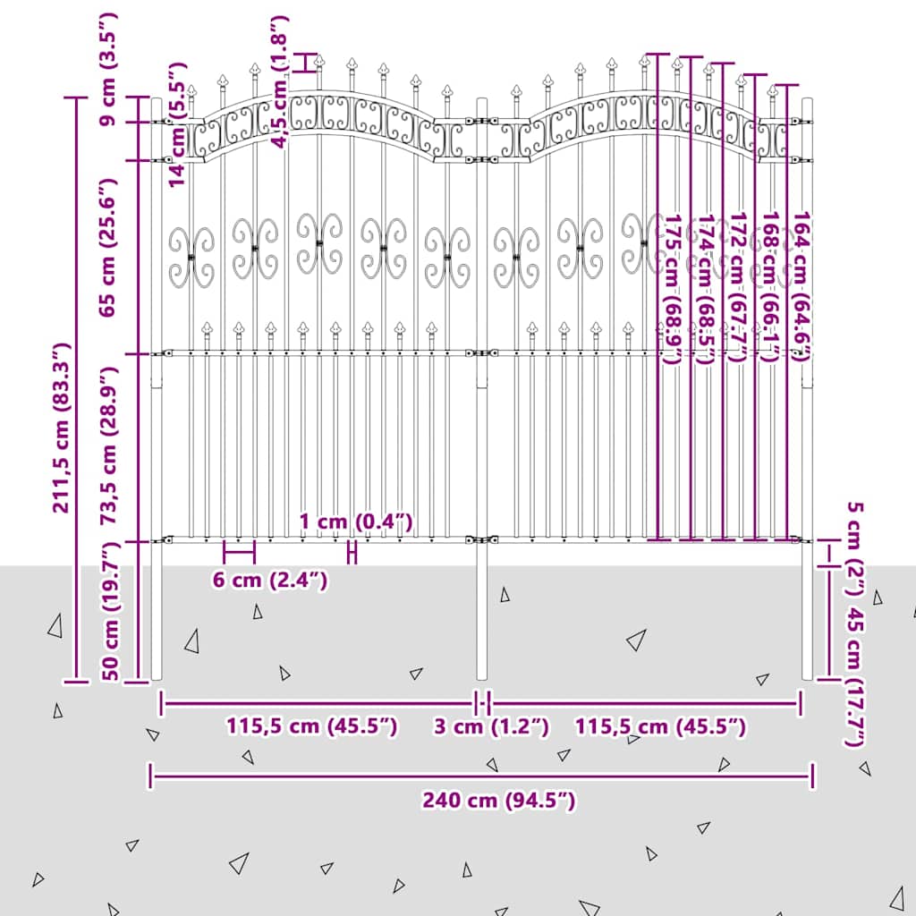 Gard de grădină Gri 215 cm Oțel vopsit în pulbere GartenMobel Dekor