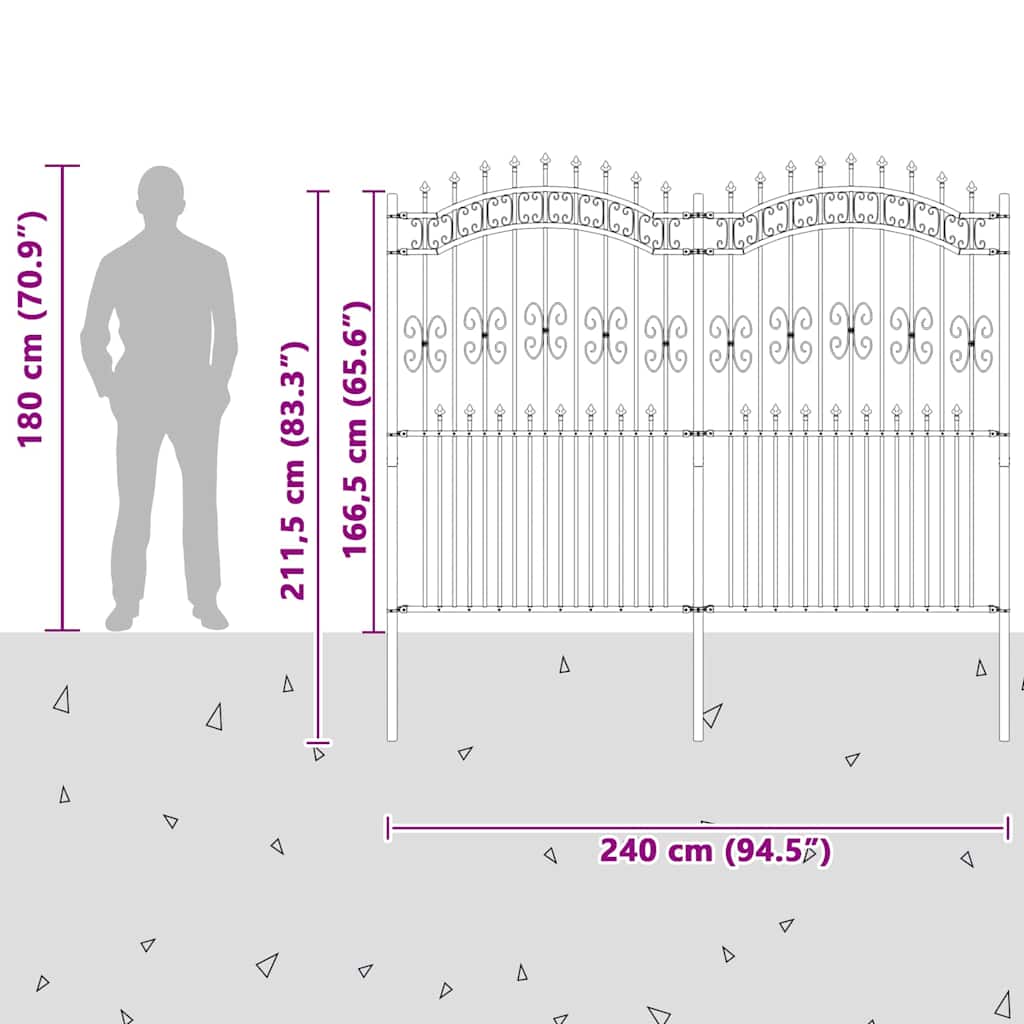 Gard de grădină Gri 215 cm Oțel vopsit în pulbere GartenMobel Dekor