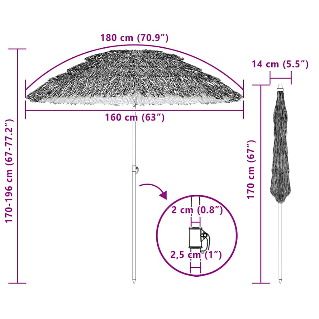 Parasol de Plajă Maro Ø 160 x 196 cm Oțel GartenMobel Dekor