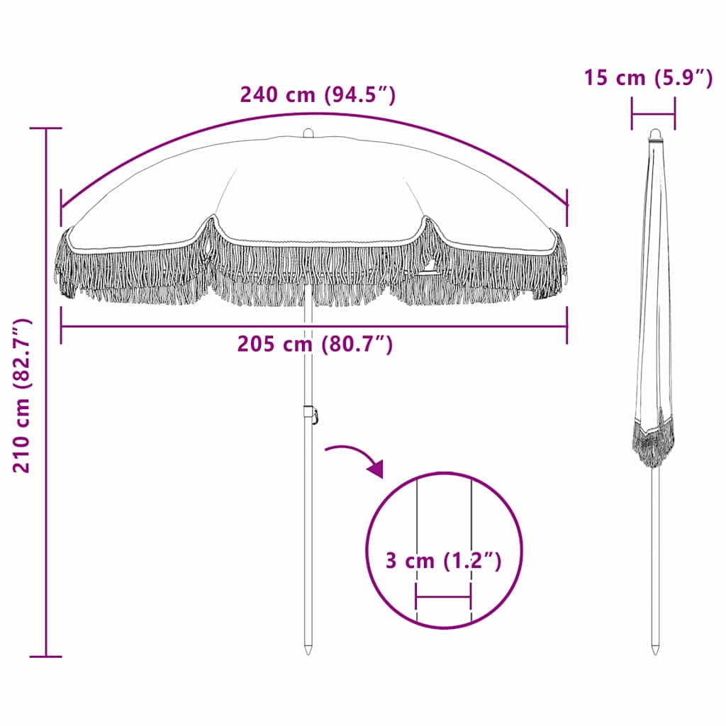 Umbrelă de soare Gri și alb Ø 205 x 209 cm Oțel GartenMobel Dekor