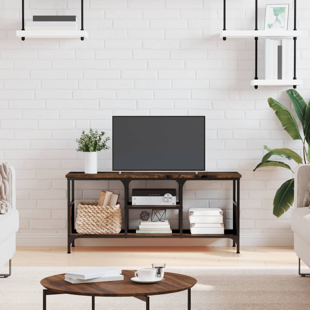 Comodă TV, stejar afumat, 100x35x45 cm, lemn prelucrat & fier GartenMobel Dekor