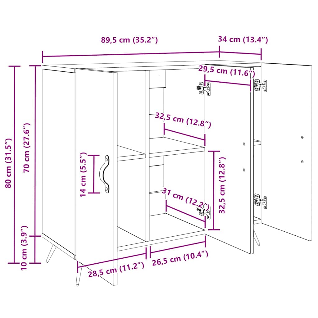 Bufet Maro 90 x 34 x 80 cm Lemn compozit GartenMobel Dekor