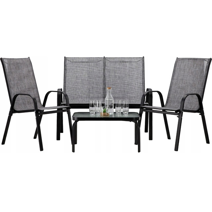 Set mobilier gradina textilene, 2 scaune, 1 canapea si 1 masa, gri deschis Household NewTrend
