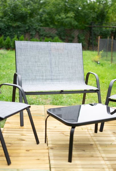 Set mobilier gradina textilene, 2 scaune, 1 canapea si 1 masa, gri deschis Household NewTrend