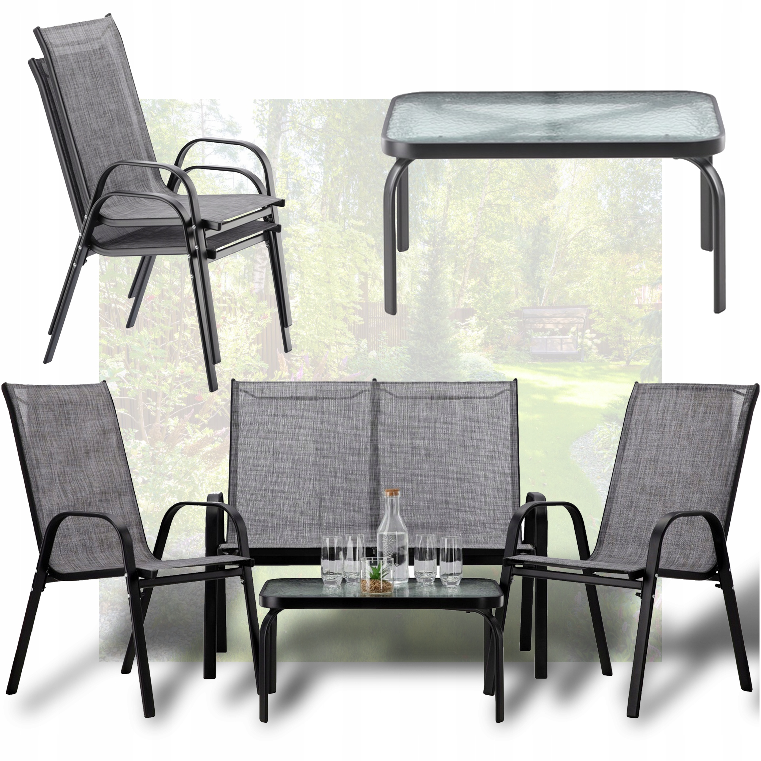 Set mobilier gradina textilene, 2 scaune, 1 canapea si 1 masa, gri deschis Household NewTrend
