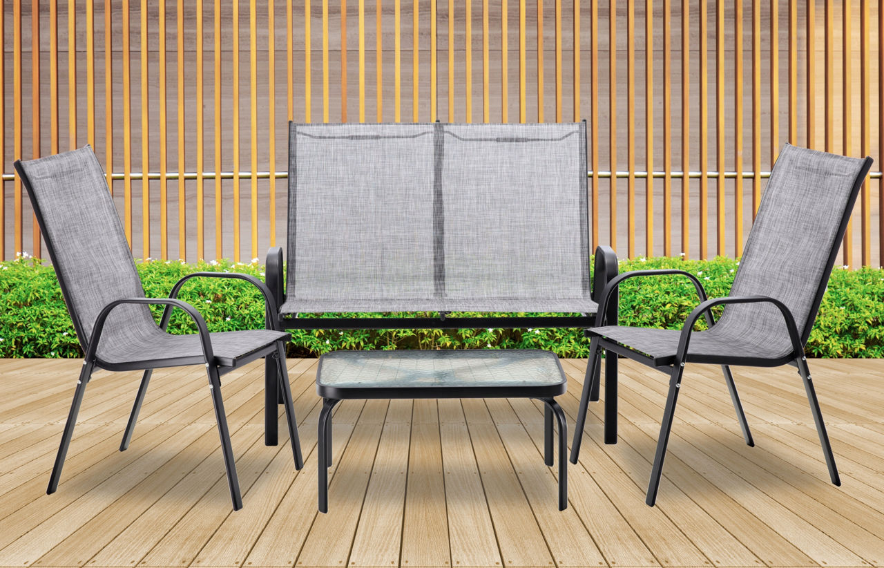 Set mobilier gradina textilene, 2 scaune, 1 canapea si 1 masa, gri deschis Household NewTrend