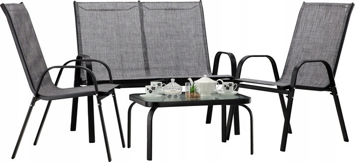 Set mobilier gradina textilene, 2 scaune, 1 canapea si 1 masa, gri deschis Household NewTrend