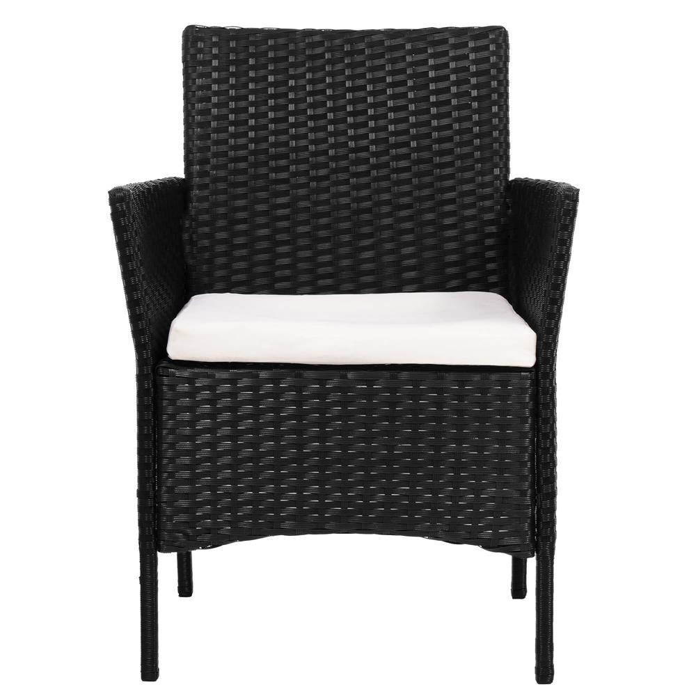 Set mobilier terasa, din tehnorattan, masa cu blat sticla securizata, 2 fotolii cu perne, negru Household NewTrend