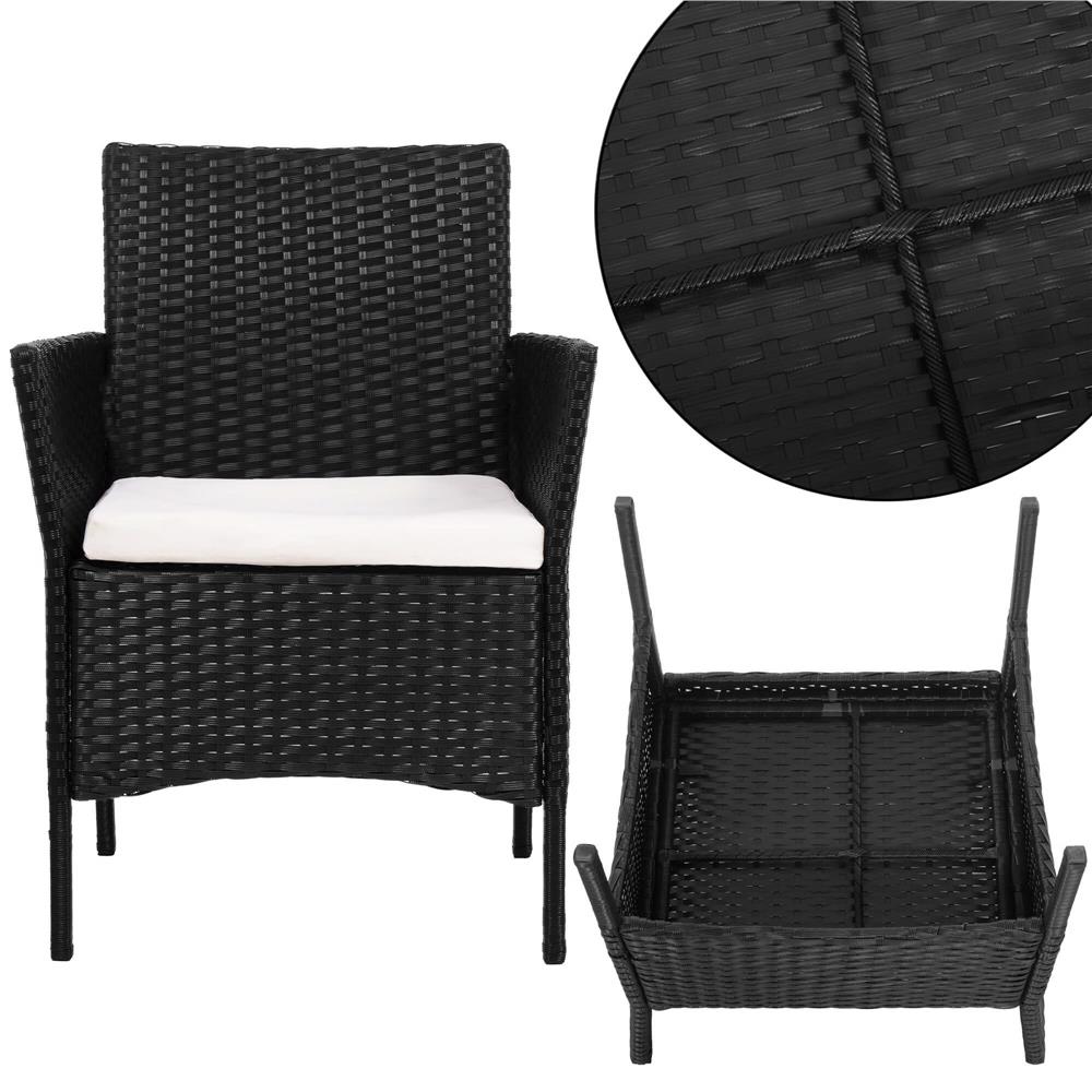 Set mobilier terasa, din tehnorattan, masa cu blat sticla securizata, 2 fotolii cu perne, negru Household NewTrend