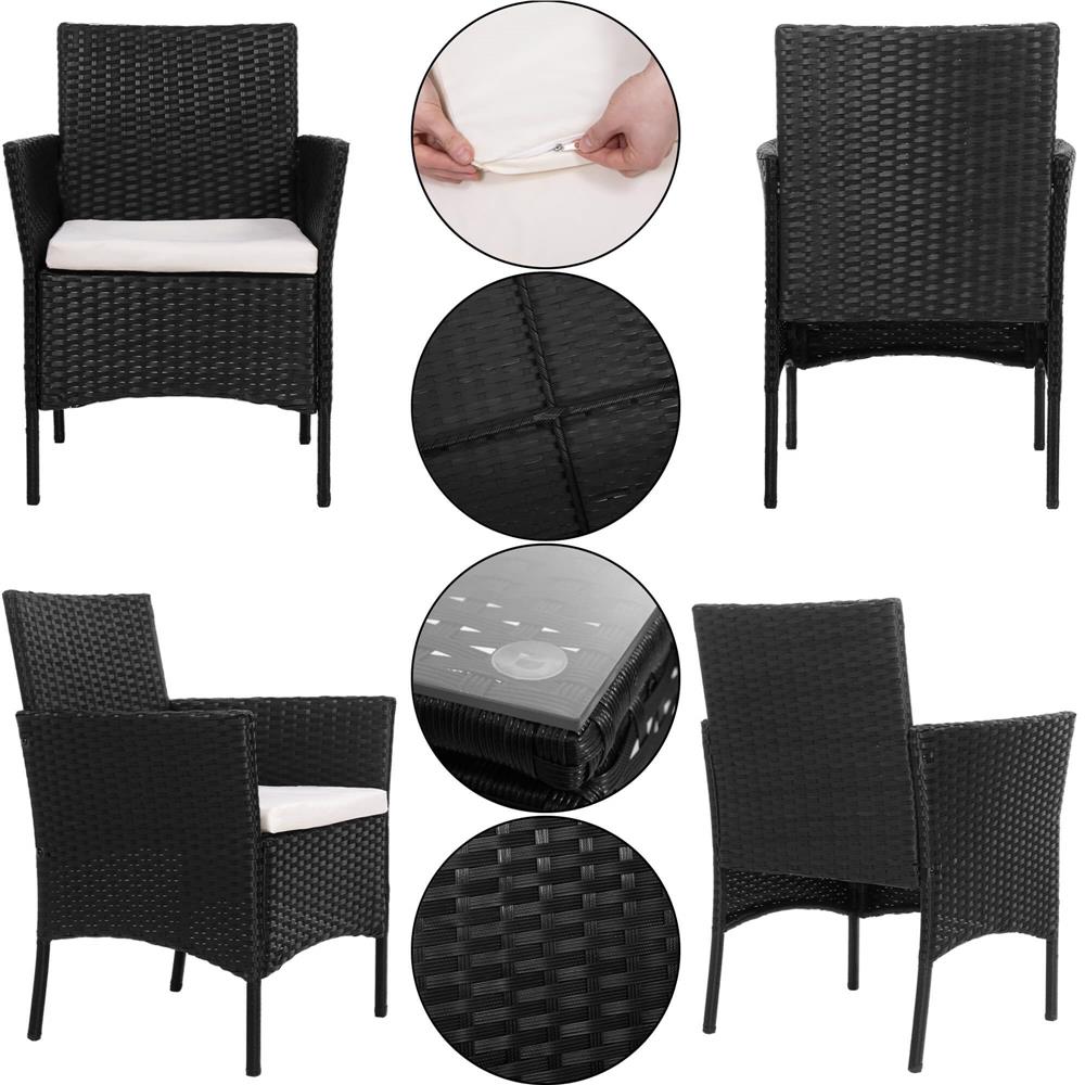 Set mobilier terasa, din tehnorattan, masa cu blat sticla securizata, 2 fotolii cu perne, negru Household NewTrend