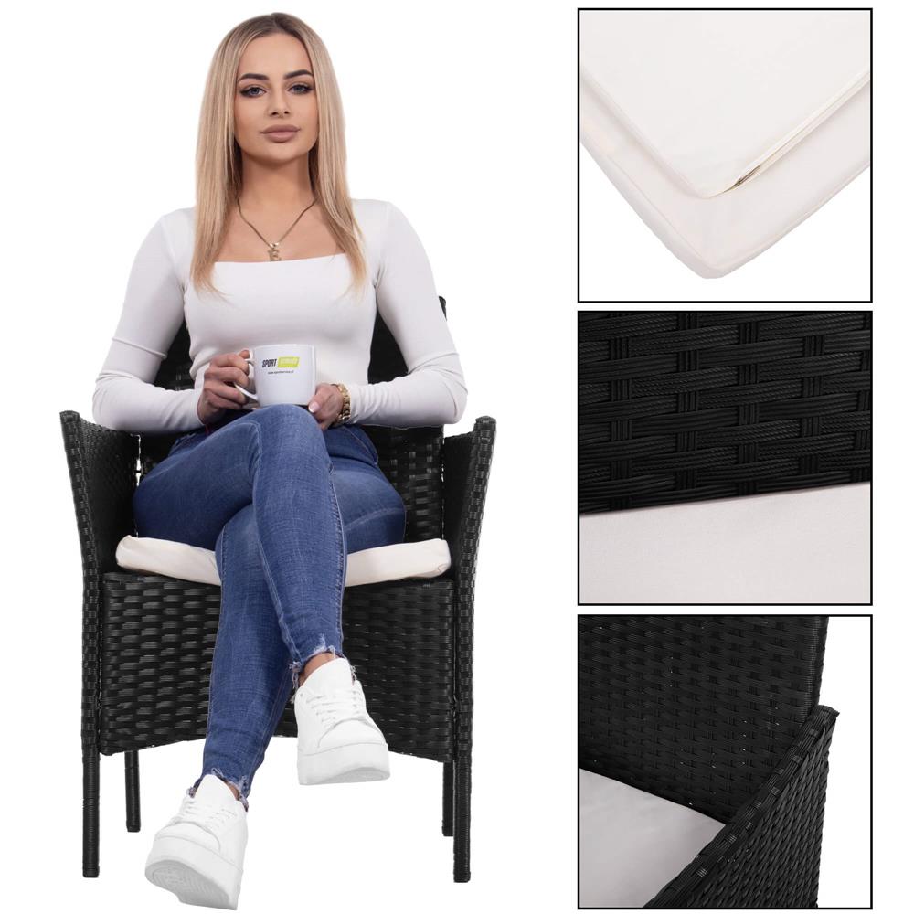 Set mobilier terasa, din tehnorattan, masa cu blat sticla securizata, 2 fotolii cu perne, negru Household NewTrend