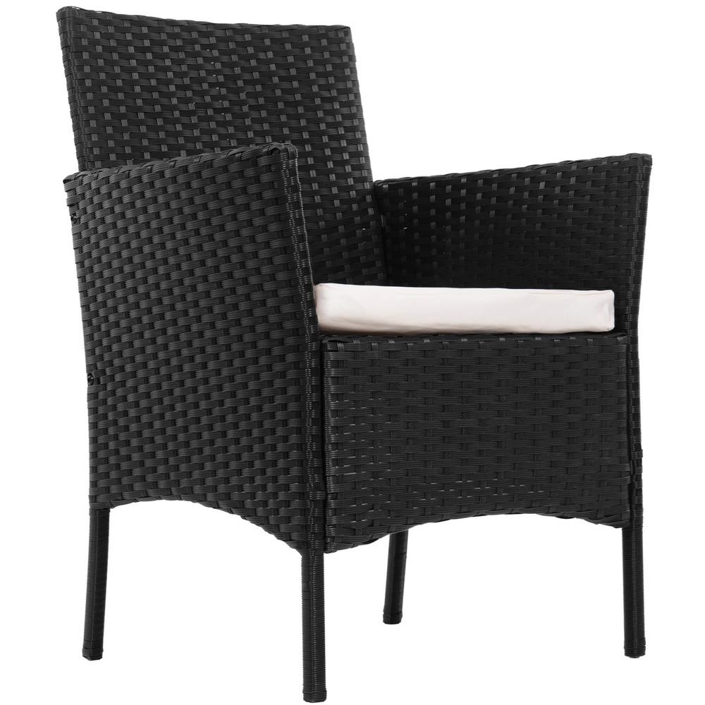 Set mobilier terasa, din tehnorattan, masa cu blat sticla securizata, 2 fotolii cu perne, negru Household NewTrend