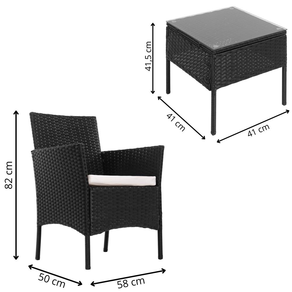 Set mobilier terasa, din tehnorattan, masa cu blat sticla securizata, 2 fotolii cu perne, negru Household NewTrend