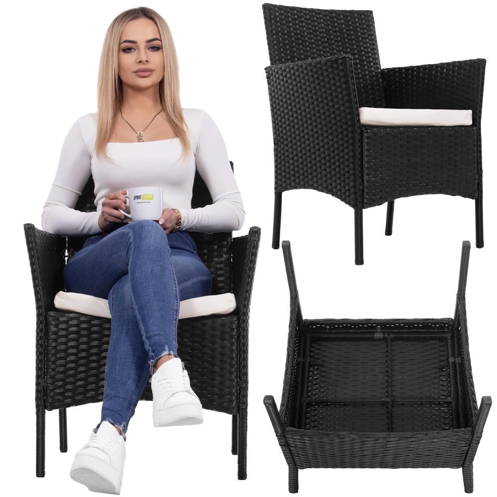 Set mobilier terasa, din tehnorattan, masa cu blat sticla securizata, 2 fotolii cu perne, negru Household NewTrend
